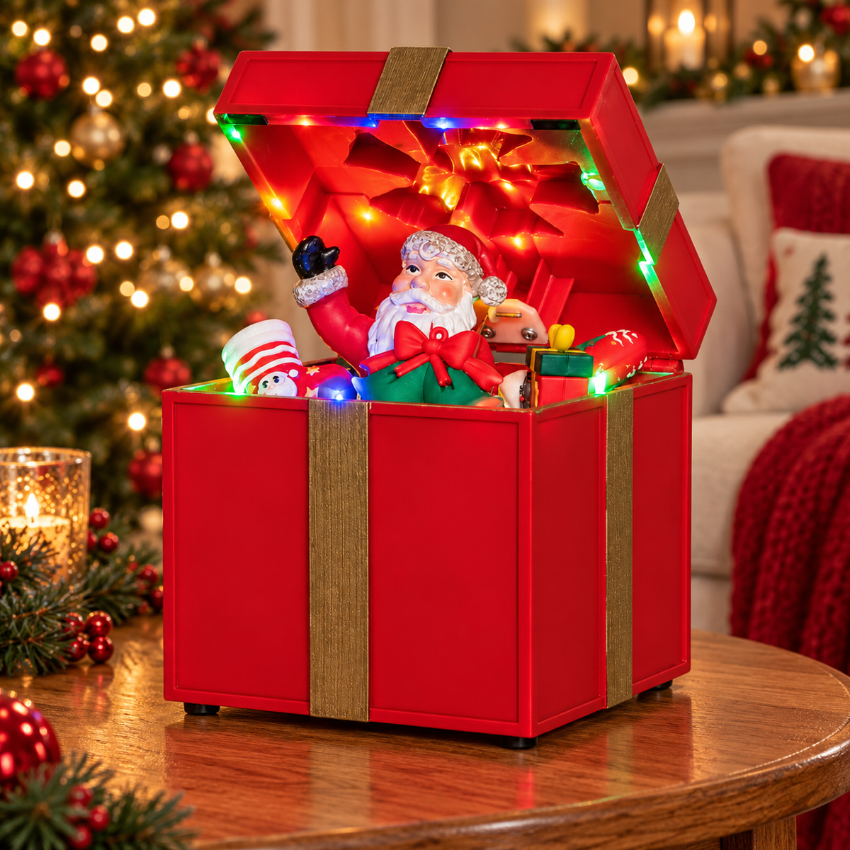 Anna's Collection Verlicht Kerstfiguur Bewegend Geschenk Kerstman Multicolour 20 x 20 x 20 cm