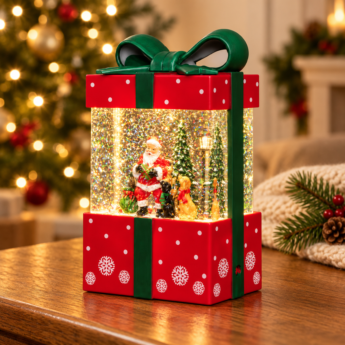 Anna's Collection Verlicht Kerstfiguur Geschenk Kerstman Warm Wit 11.5 x 19 cm