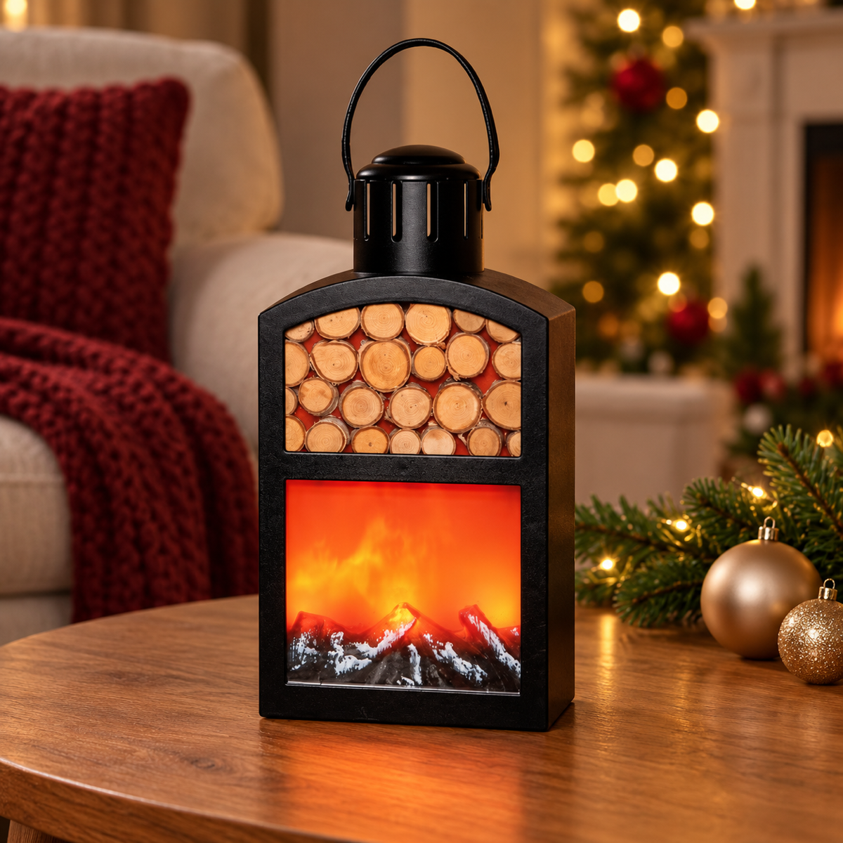 Anna's Collection Verlicht Kerstfiguur Haard met Houtlook 14 x 10 x 27.5 cm