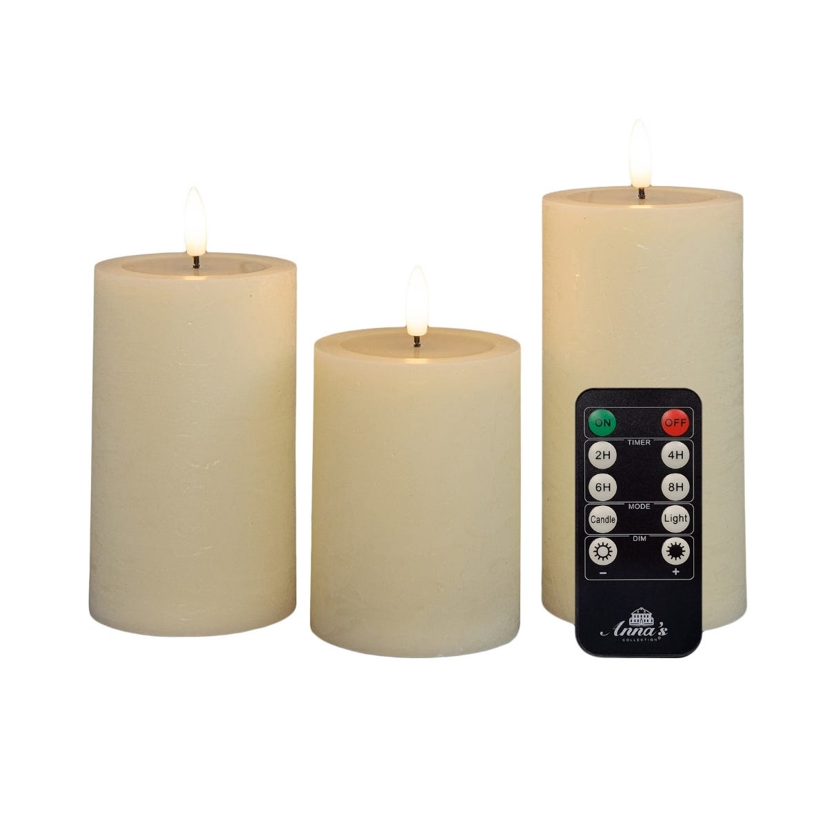 Anna's Collection Stompkaars met 3D-Vlam Beige Set van 3 10/12.5/15 x 7.5 cm met Afstandsbediening