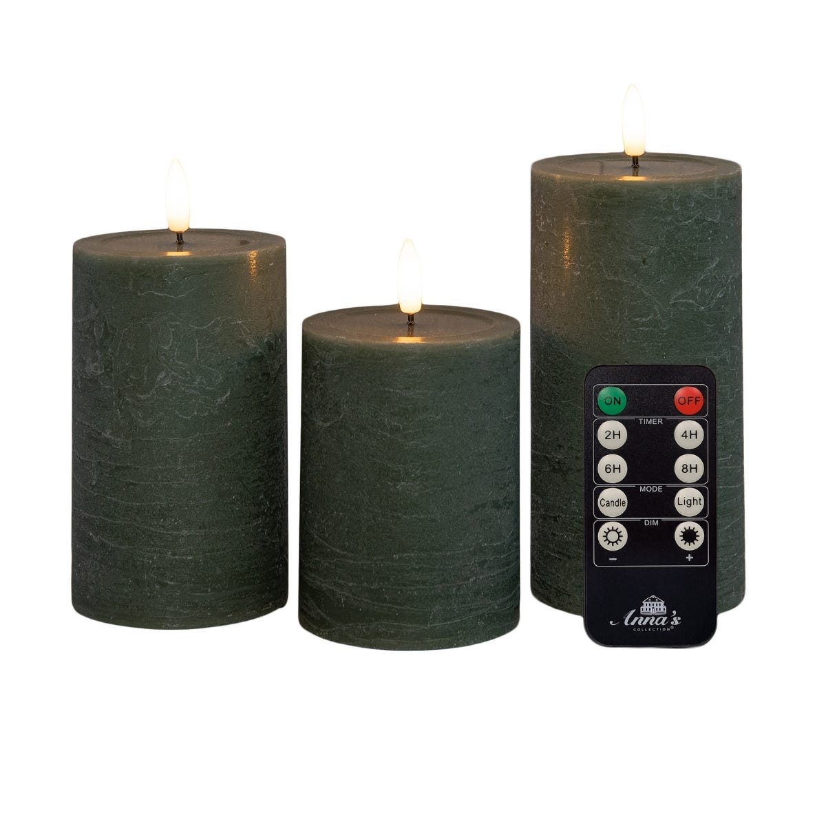 Anna's Collection Stompkaars met 3D-Vlam Jade Groen Set van 3 10/12.5/15 x 7.5 cm met Afstandsbediening