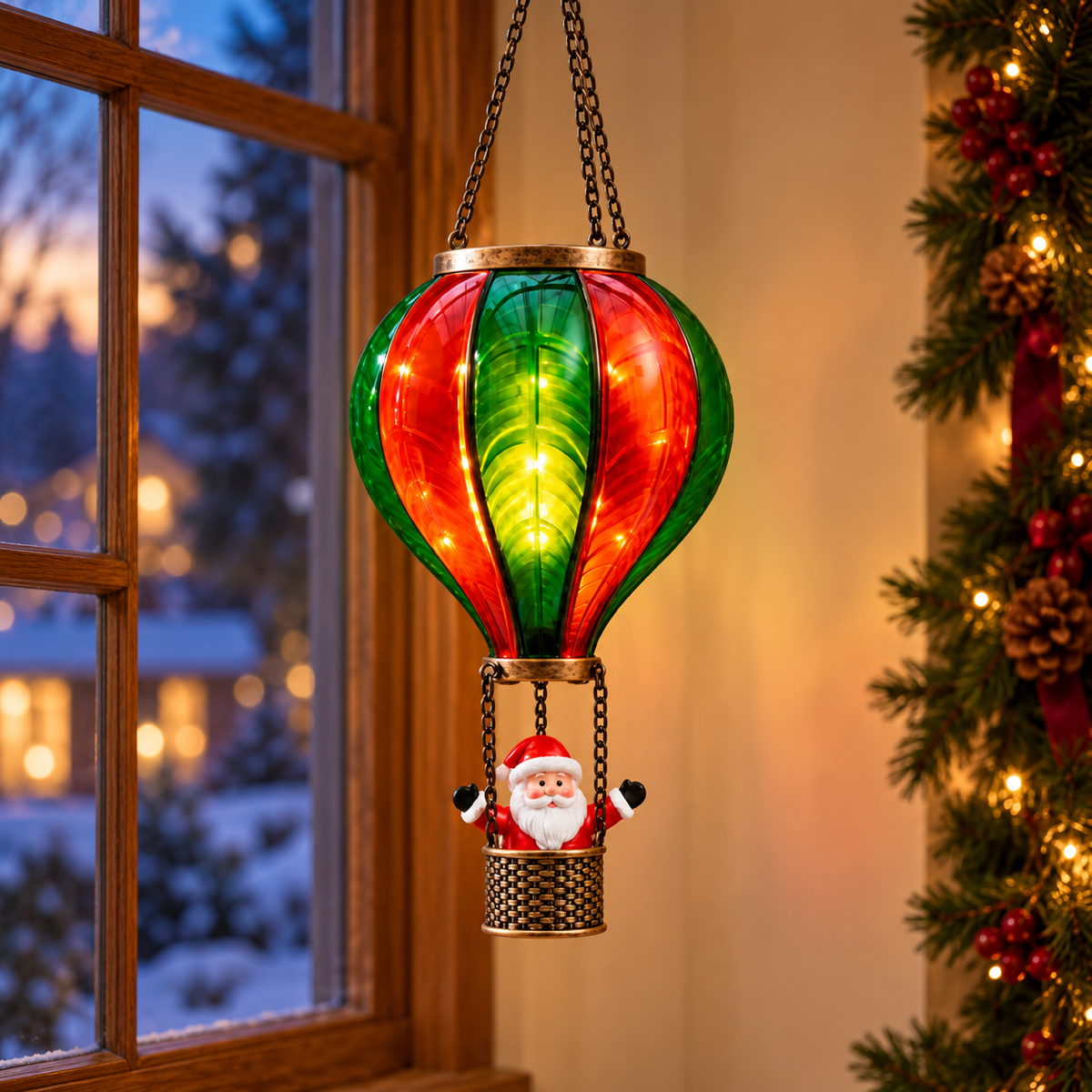 Anna's Collection Verlicht Kerstfiguur Luchtballon Rood/Groen Warm Wit 20 Lampjes 45 x 14 cm