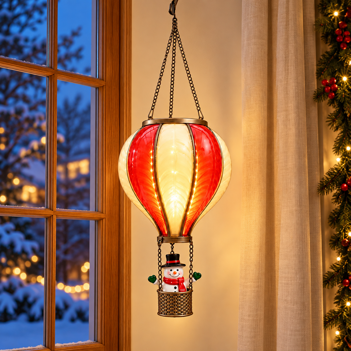 Anna's Collection Verlicht Kerstfiguur Luchtballon Rood/Groen Warm Wit 24 Lampjes 62 x 20 cm