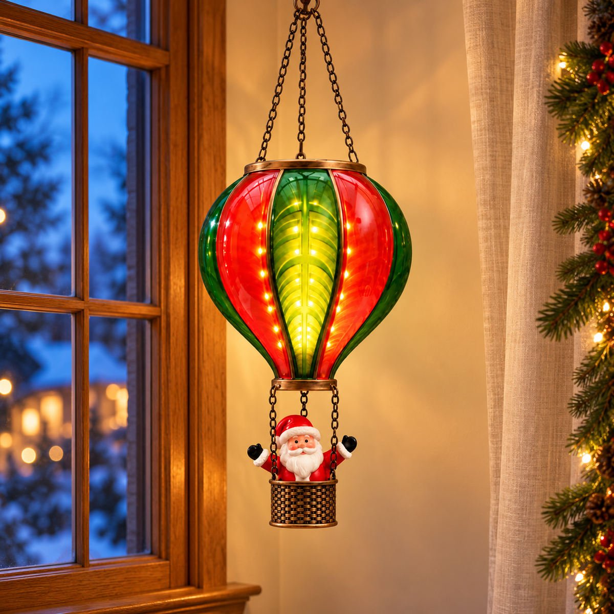 Anna's Collection Verlicht Kerstfiguur Luchtballon Wit/Rood Warm Wit 24 Lampjes 62 x 20 cm