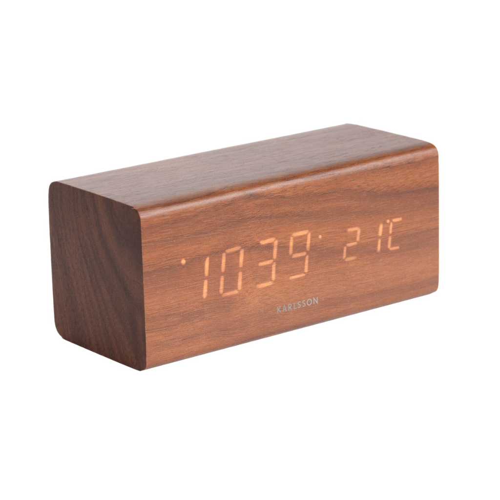 Karlsson Wekker Block Donker Hout LED 16 x 7.2 x 7 cm