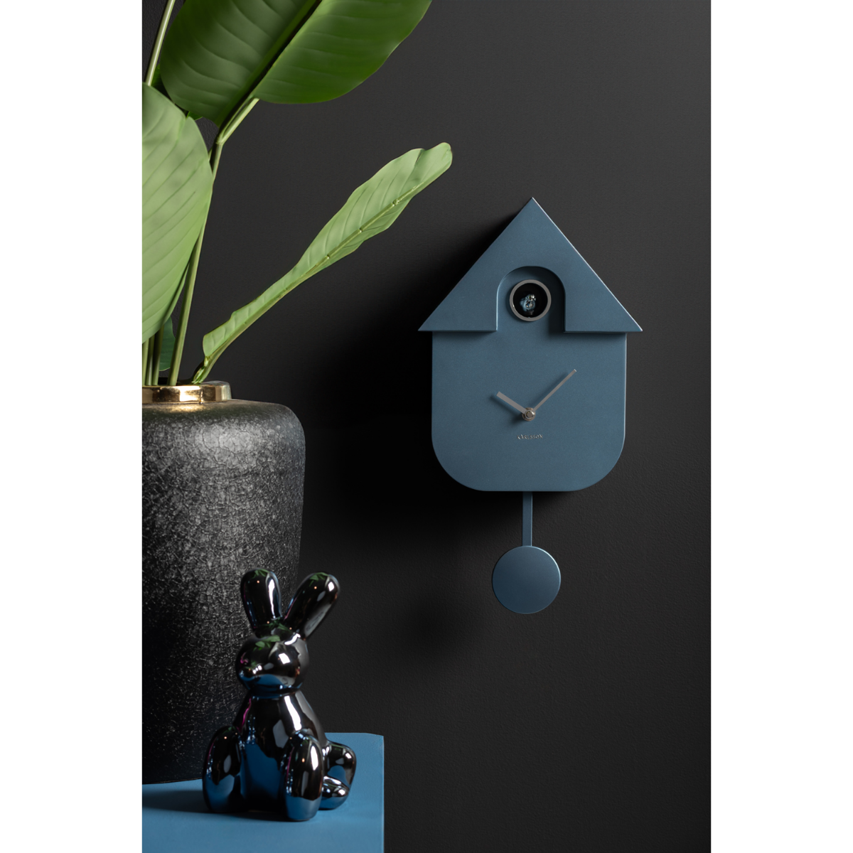Karlsson Wandklok Modern Koekoeksklok Metallic Donkerblauw 8.5 x 21.5 x 41 cm