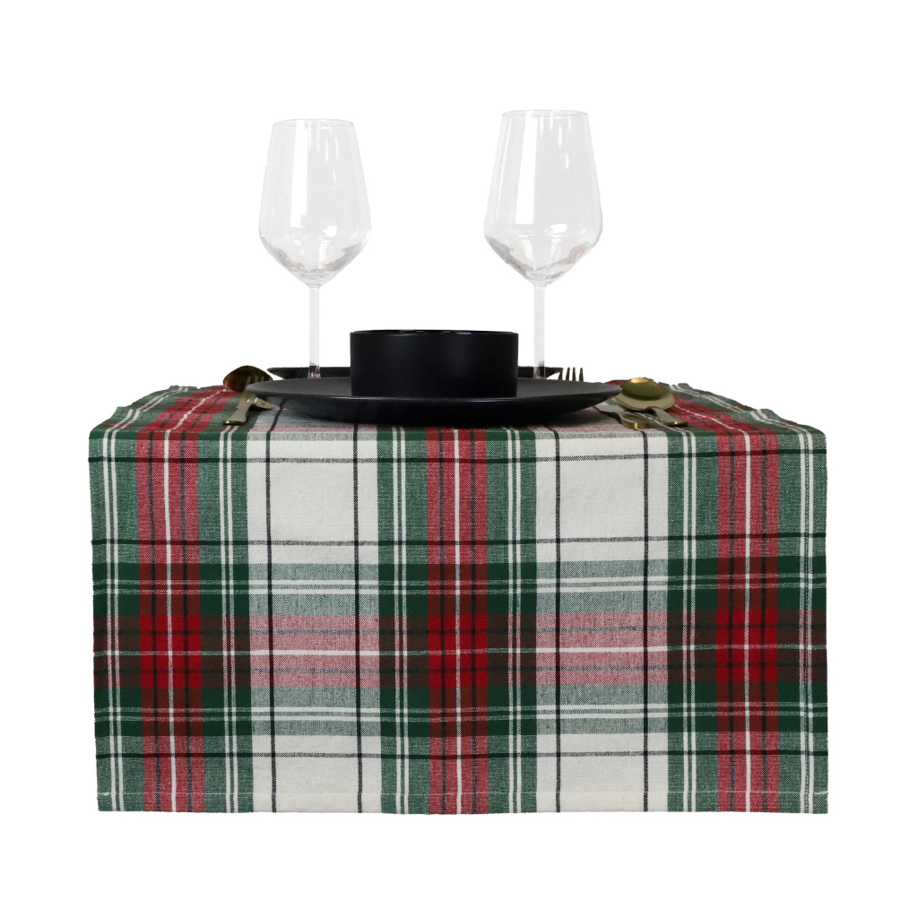 Unique Living Tafelloper Xmas tartan wit 45 x 150 cm