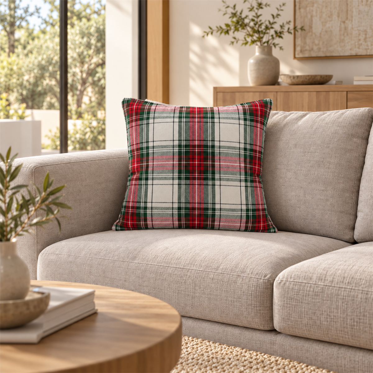 Unique Living Sierkussen Xmas Tartan Wit 45 x 45 cm