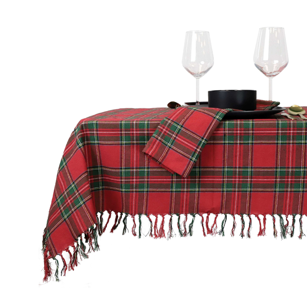Unique Living Tafelkleed Xmas tartan rood 150 x 300cm