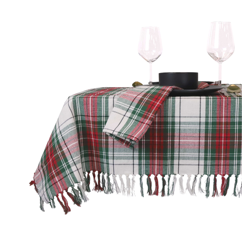 Unique Living Tafelkleed Xmas tartan wit 150 x 300cm