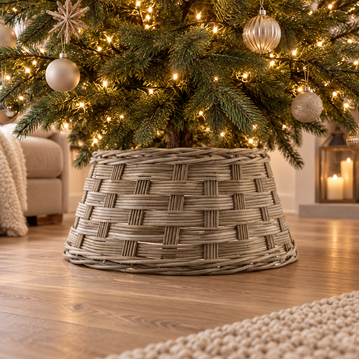 De Bosrand Kerstboomhuls Cross Rotan Grijs Ø 60 cm