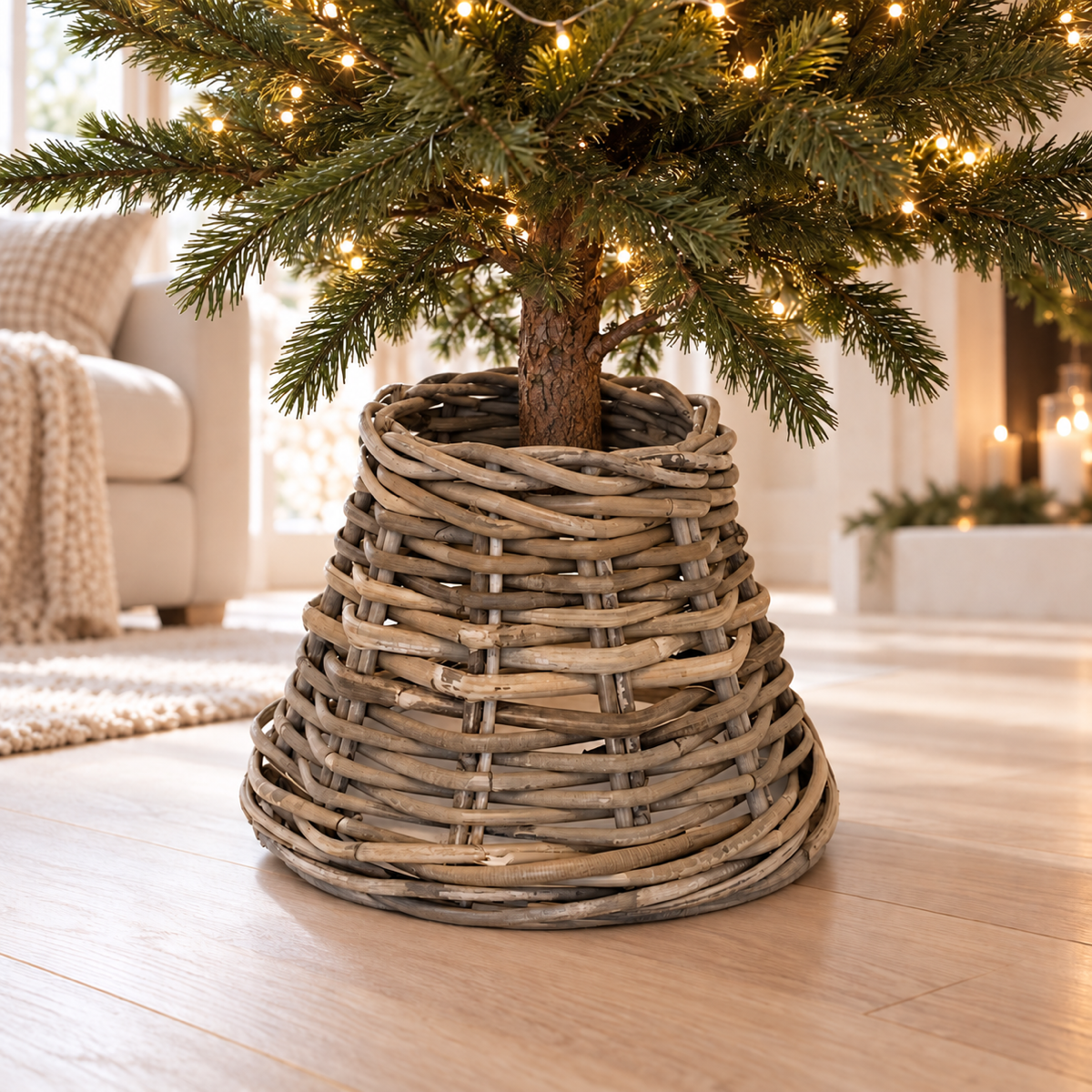 De Bosrand Kerstboomhuls Rotan Grijs Ø 34 cm