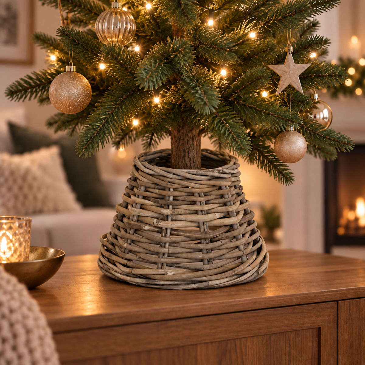 De Bosrand Kerstboomhuls Rotan Grijs Ø 25 cm