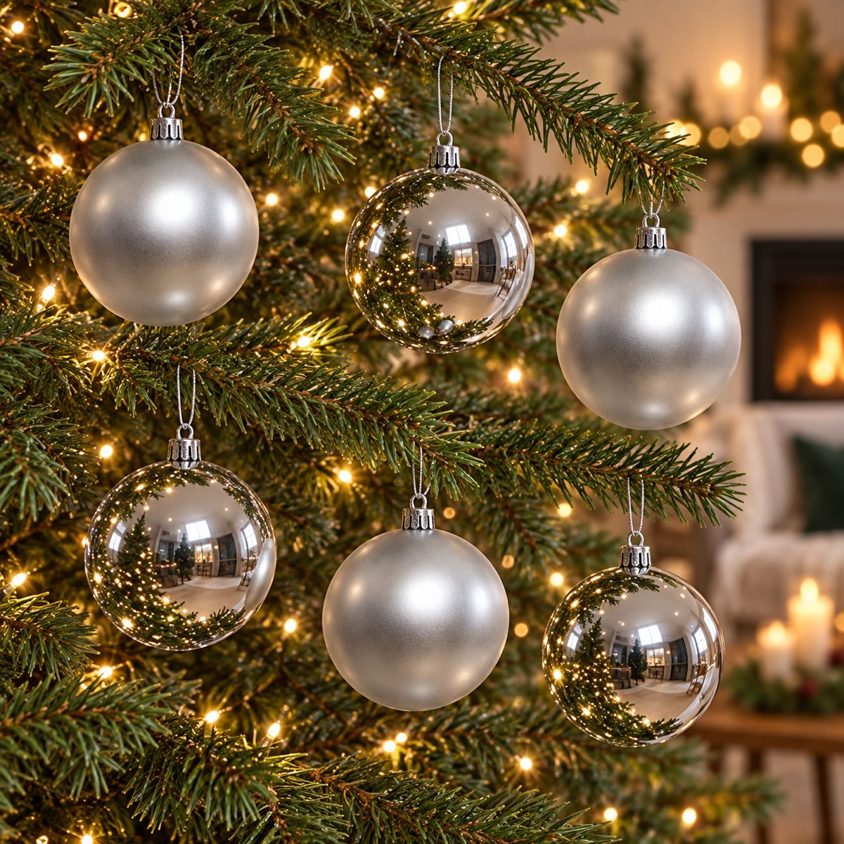 Decoris Kerstbal Kunststof Zilver 6 stuks 8 cm