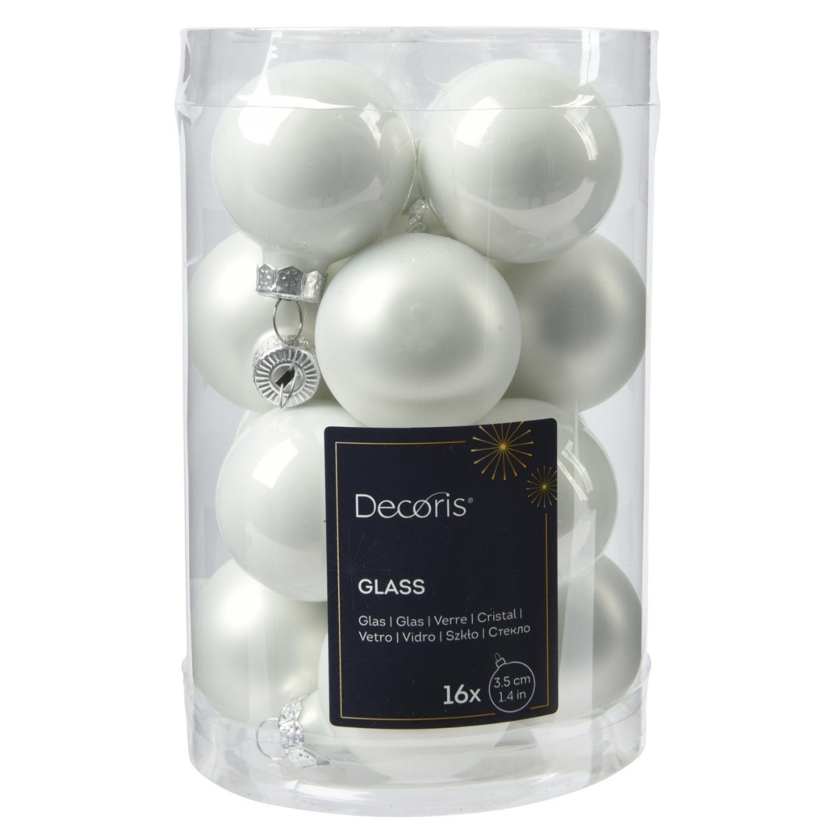 Decoris Kerstballen Glas Wit Ø 3.5 cm 16 Stuks