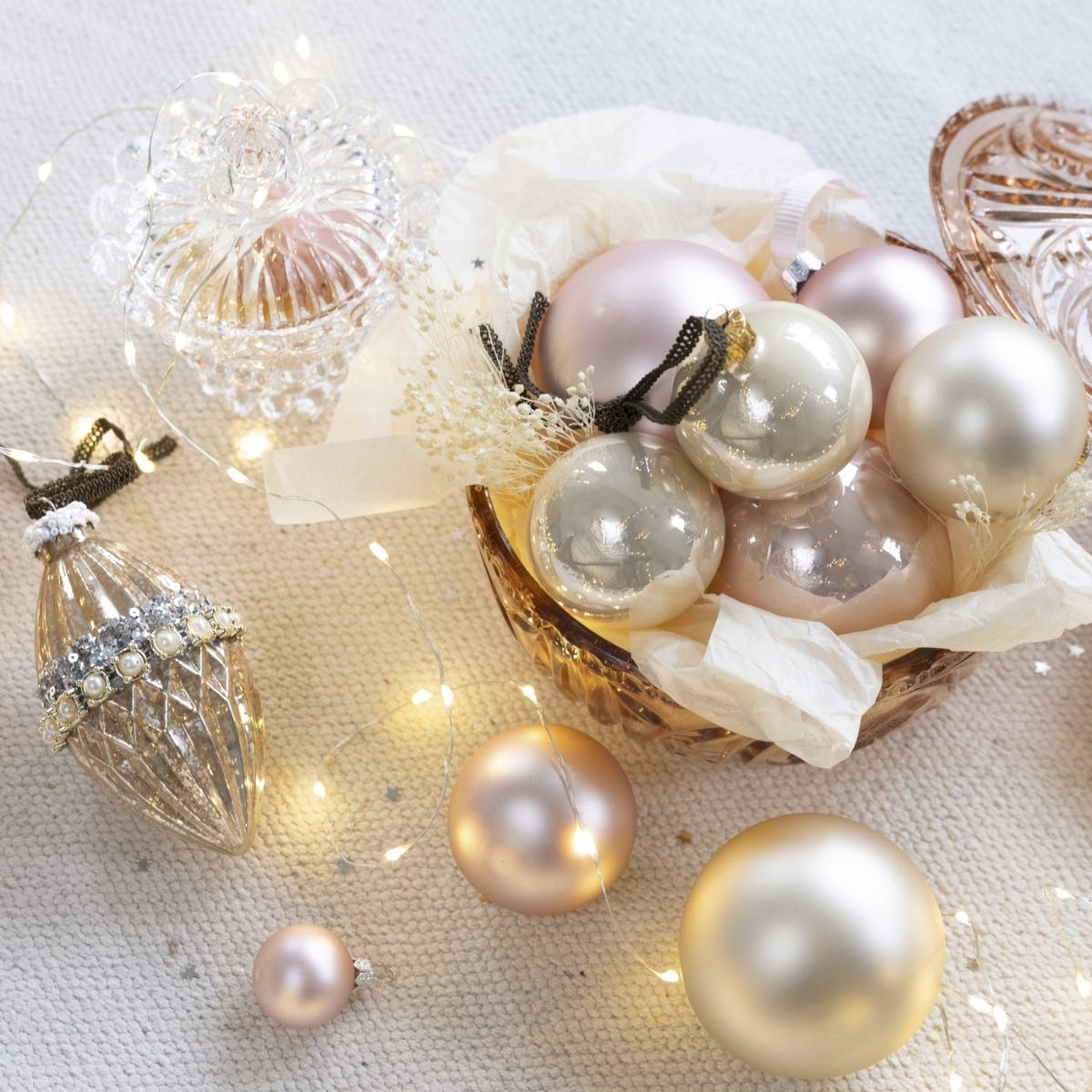 Decoris Kerstballen Glas Beige Ø 6 cm 10 Stuks