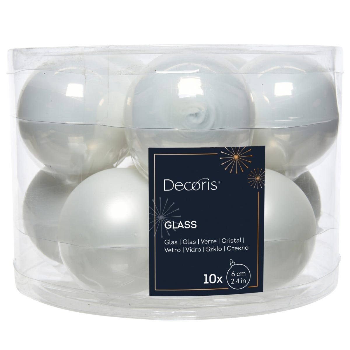 Decoris Kerstballen Glas Wit Ø 6 cm 10 Stuks