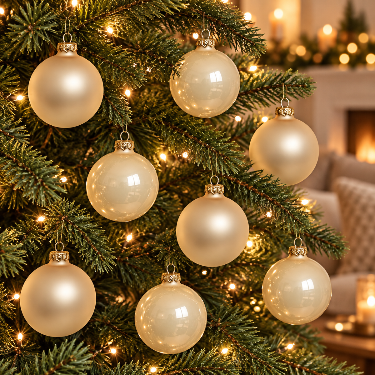 Decoris Kerstbal Glas Beige 8 stuks 7 cm