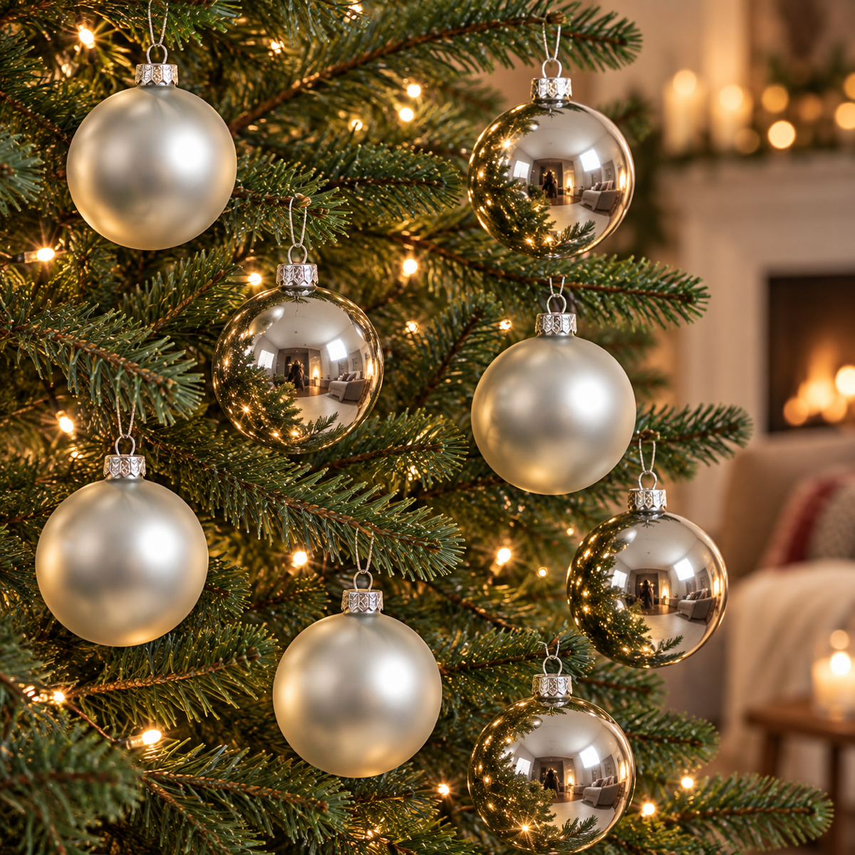 Decoris Kerstbal Glas Zilver 8 stuks 7 cm
