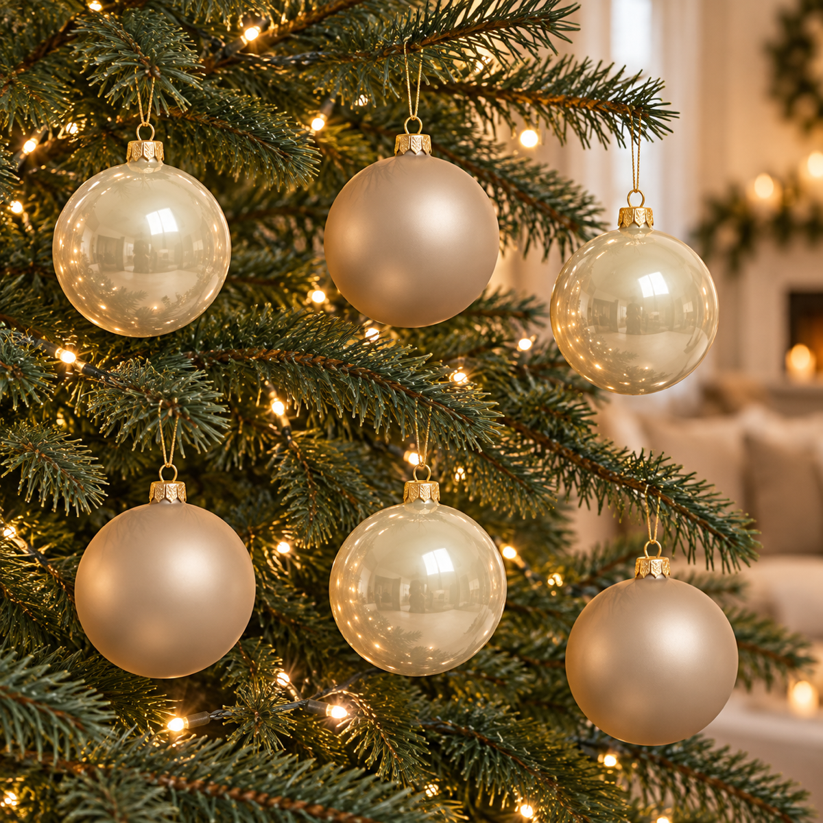 Decoris Kerstbal Glas Crème Beige 6 stuks 8 cm