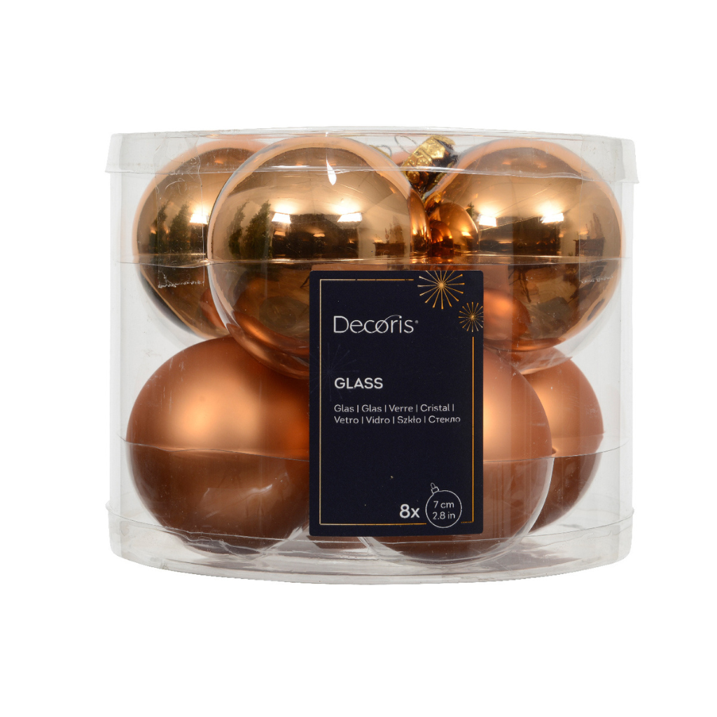 Decoris Kerstballen glas brandy 8 stuks Ø 7 cm