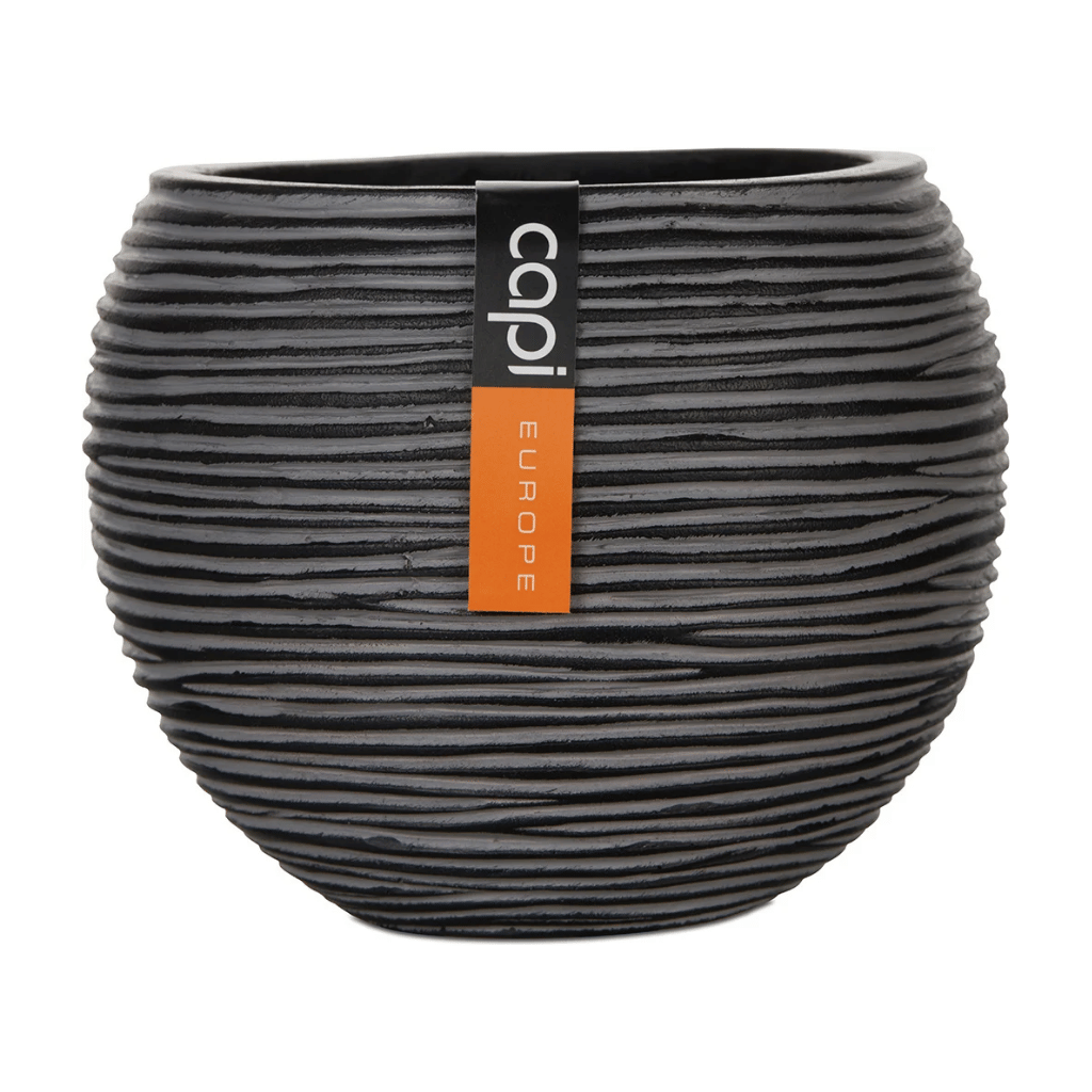 Capi Europe Vaas bol Rib antraciet 21 x 21 x 19 cm