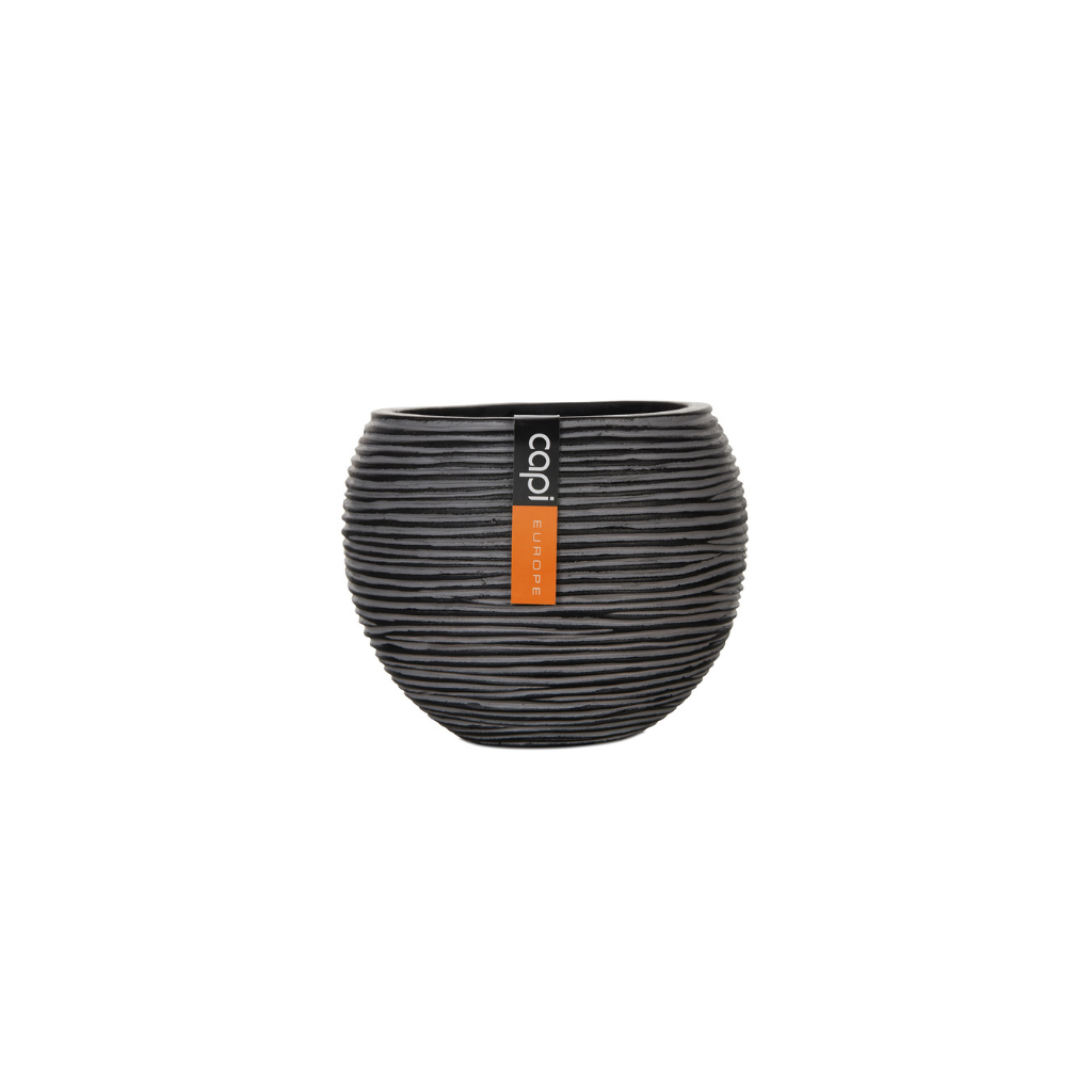 Capi Europe Vaas bol Rib antraciet 12 x 12 x 10 cm