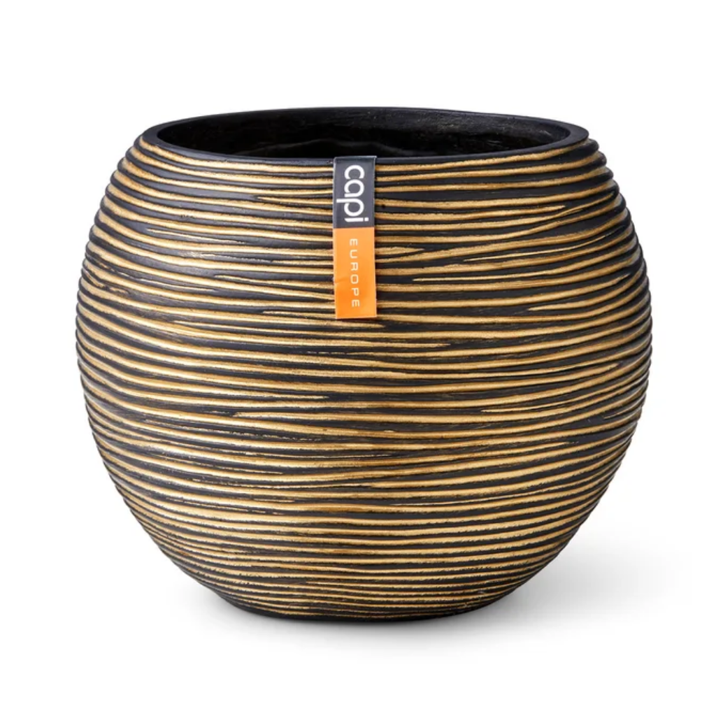 Capi Europe Bloempot Rib Zwart Goud 18 x 15 cm