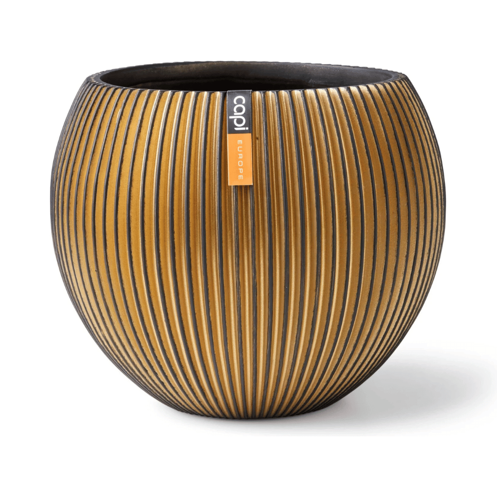 Capi Europe Vaas bol Groove zwart goud 13 x 13 x 10 cm