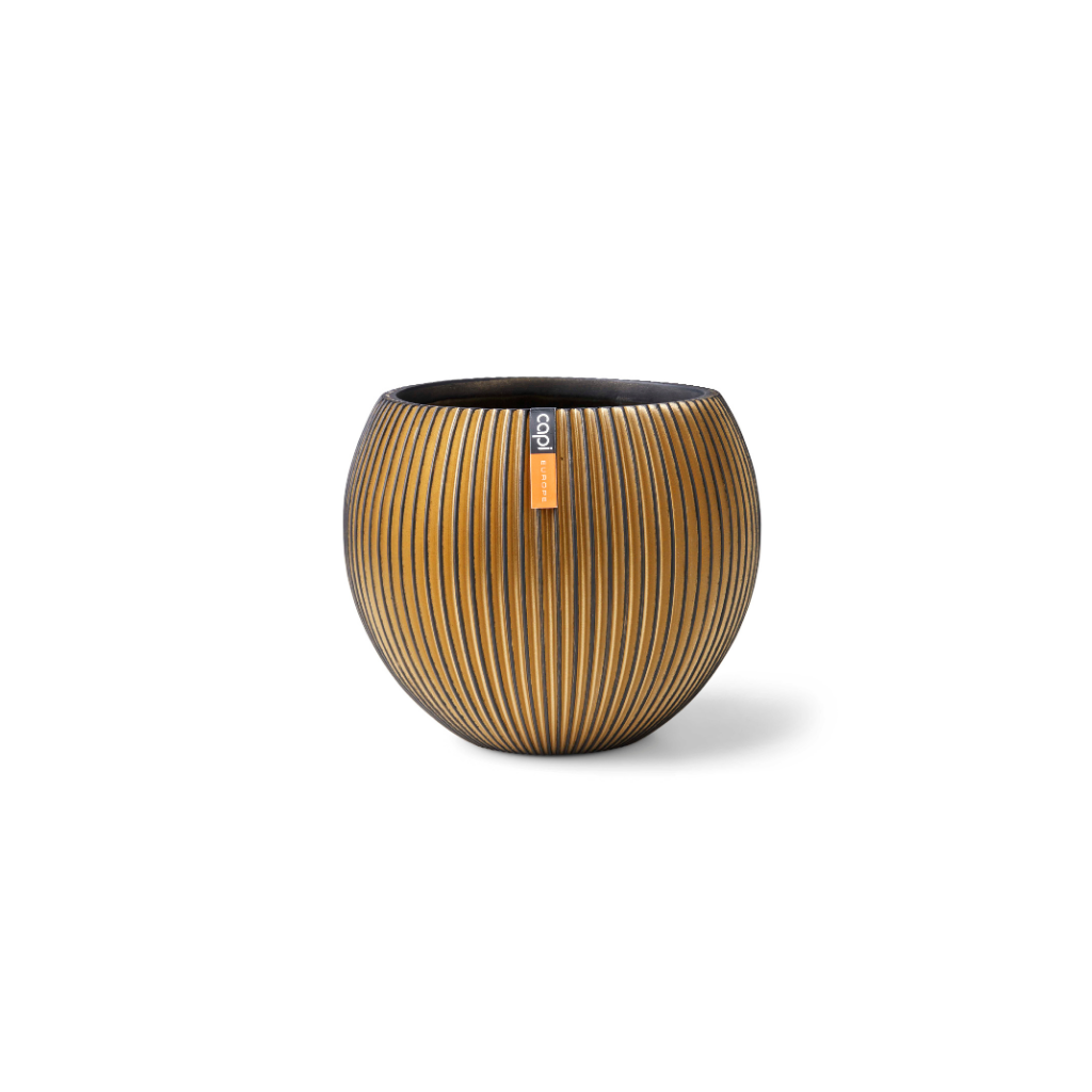 Capi Europe Vaas bol Groove zwart goud 21 x 21 x 19 cm
