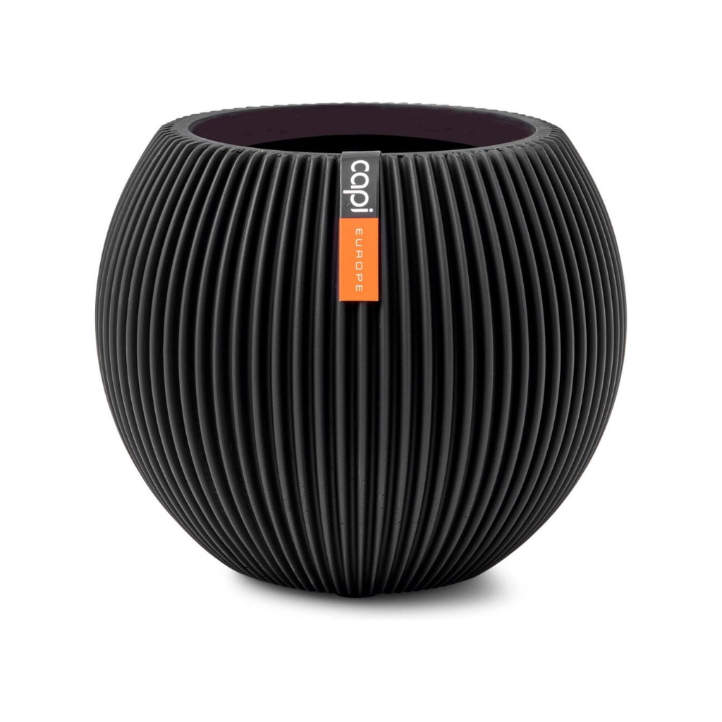 Capi Europe Vaas bol Groove zwart 30 x 30 x 25 cm