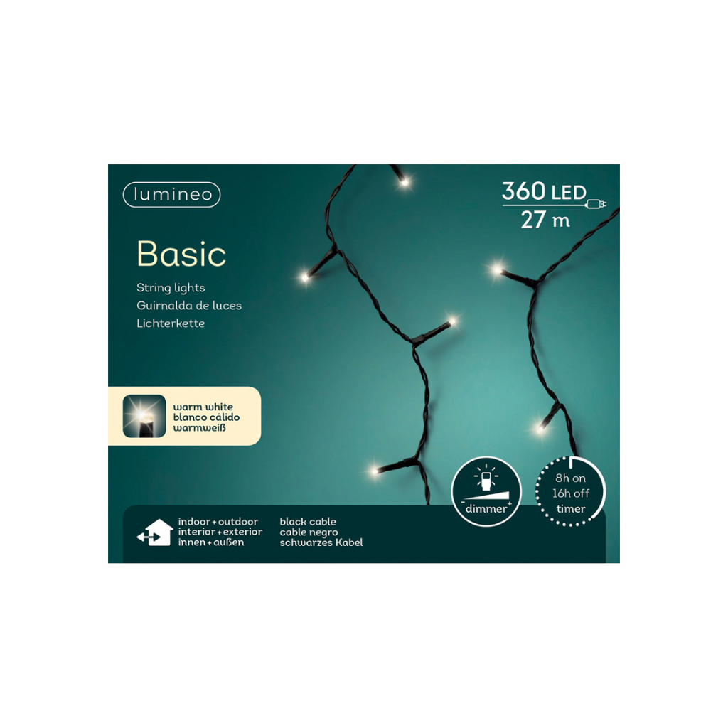 Lumineo LED basic lights zwart 2700 cm warm wit 360 lichtjes