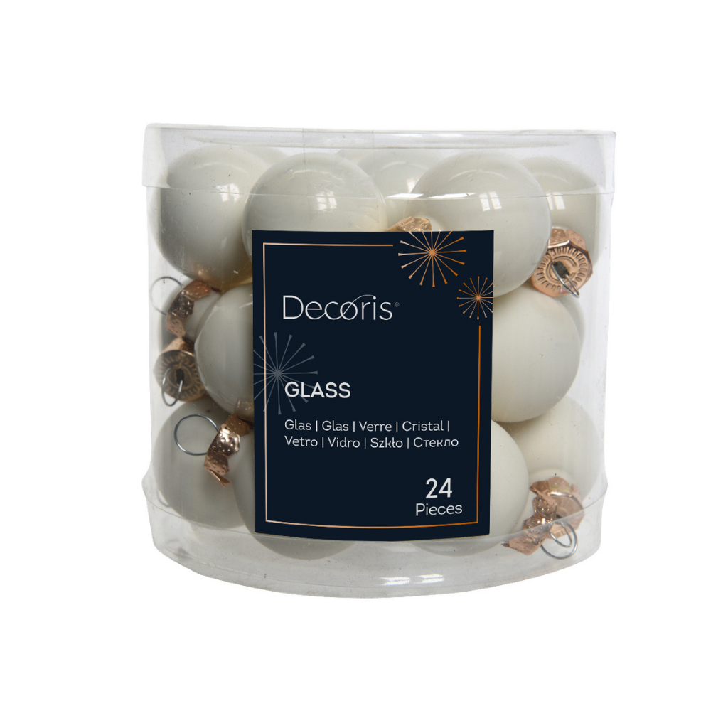 Decoris Kerstballen glas wolwit 24 stuks Ø2.5 cm