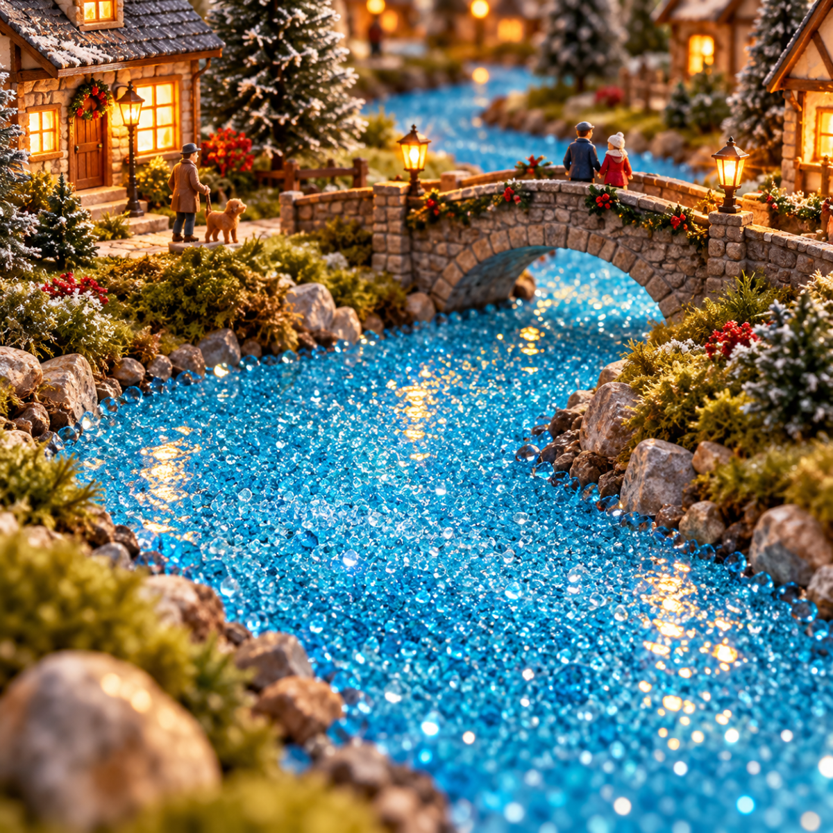 My Village Kerstdorpondergrond Glas Steentjes Blauw Fijn 440 gram
