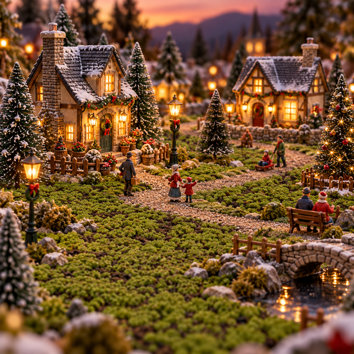 My Village Kerstdorpondergrond Kunstmos Mat Groen-Bruin 57 x 35 x 1.5 cm