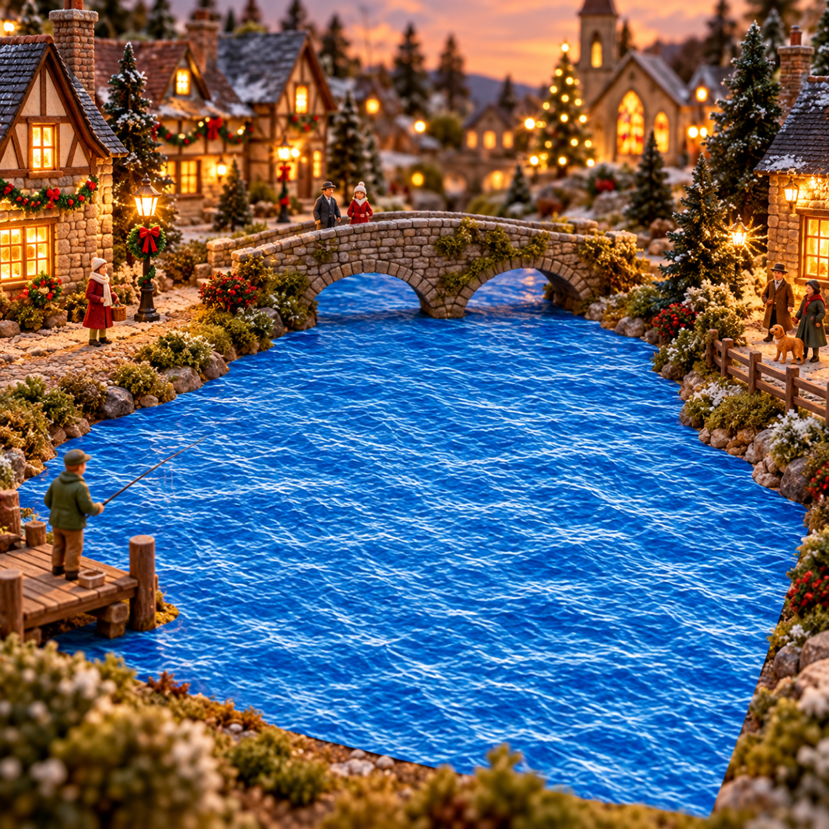 My Village Kerstdorpondergrond Water Blauw 21 x 29.7 cm