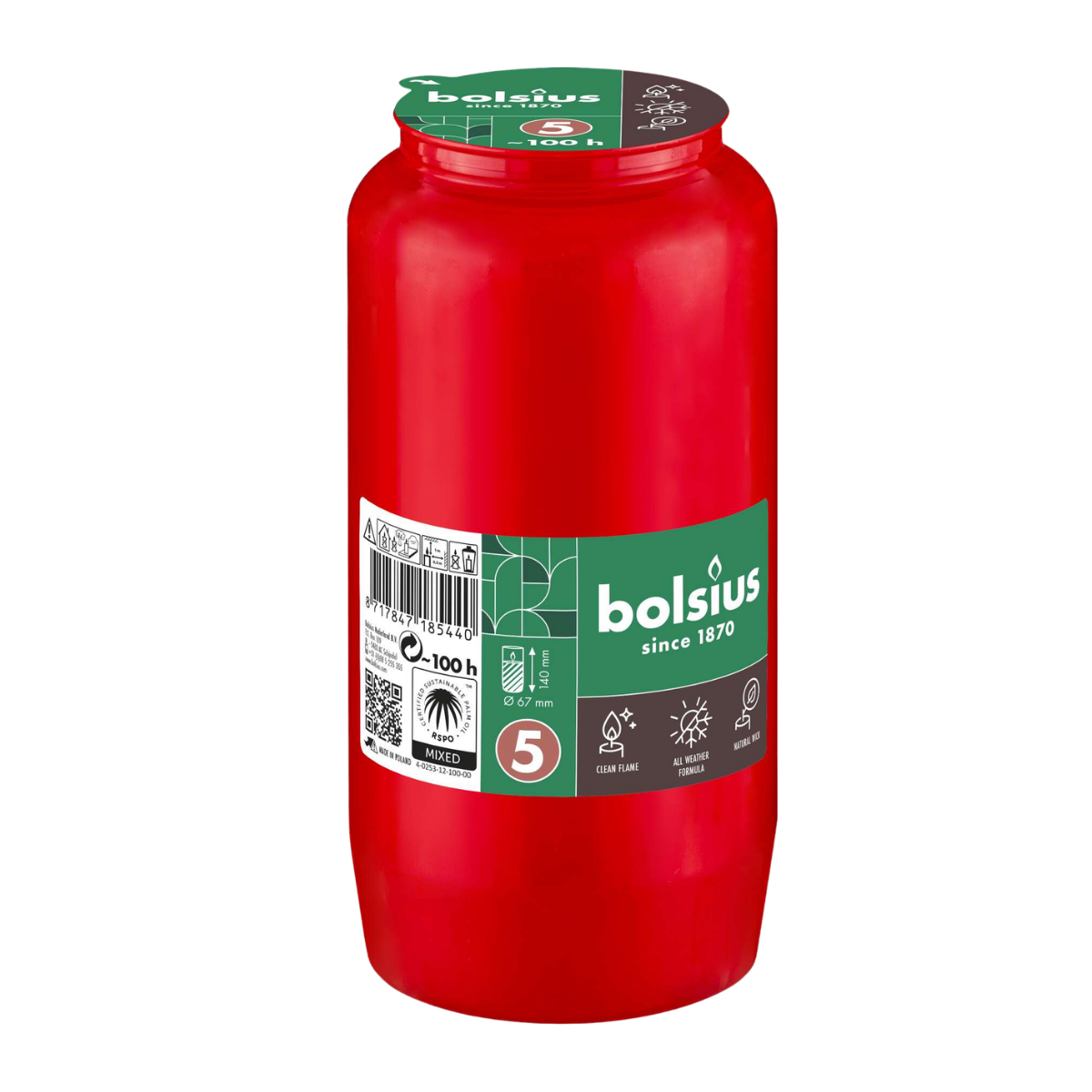 Bolsius Herdenkingslicht rc5 Rood 6.7 x 14.1 cm