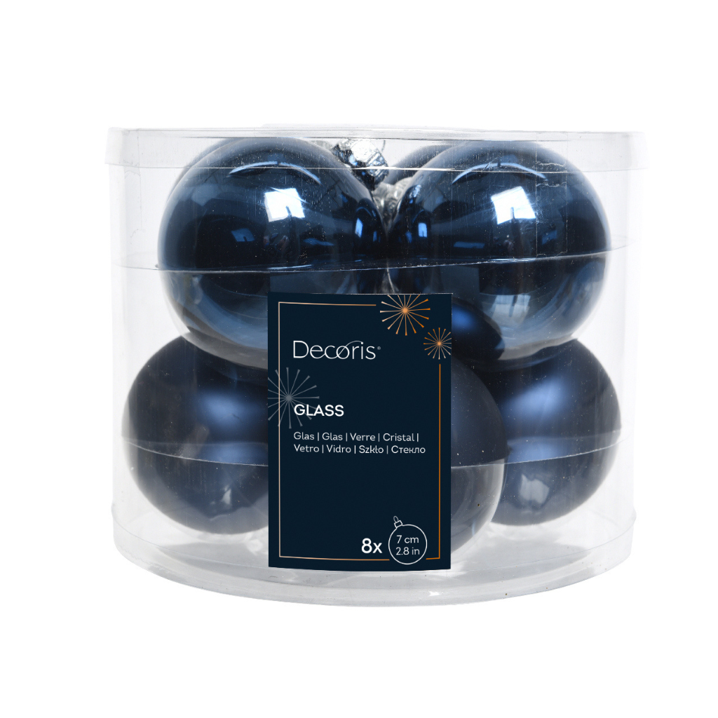 Decoris Kerstballen glas night blue 8 stuks Ø 7 cm