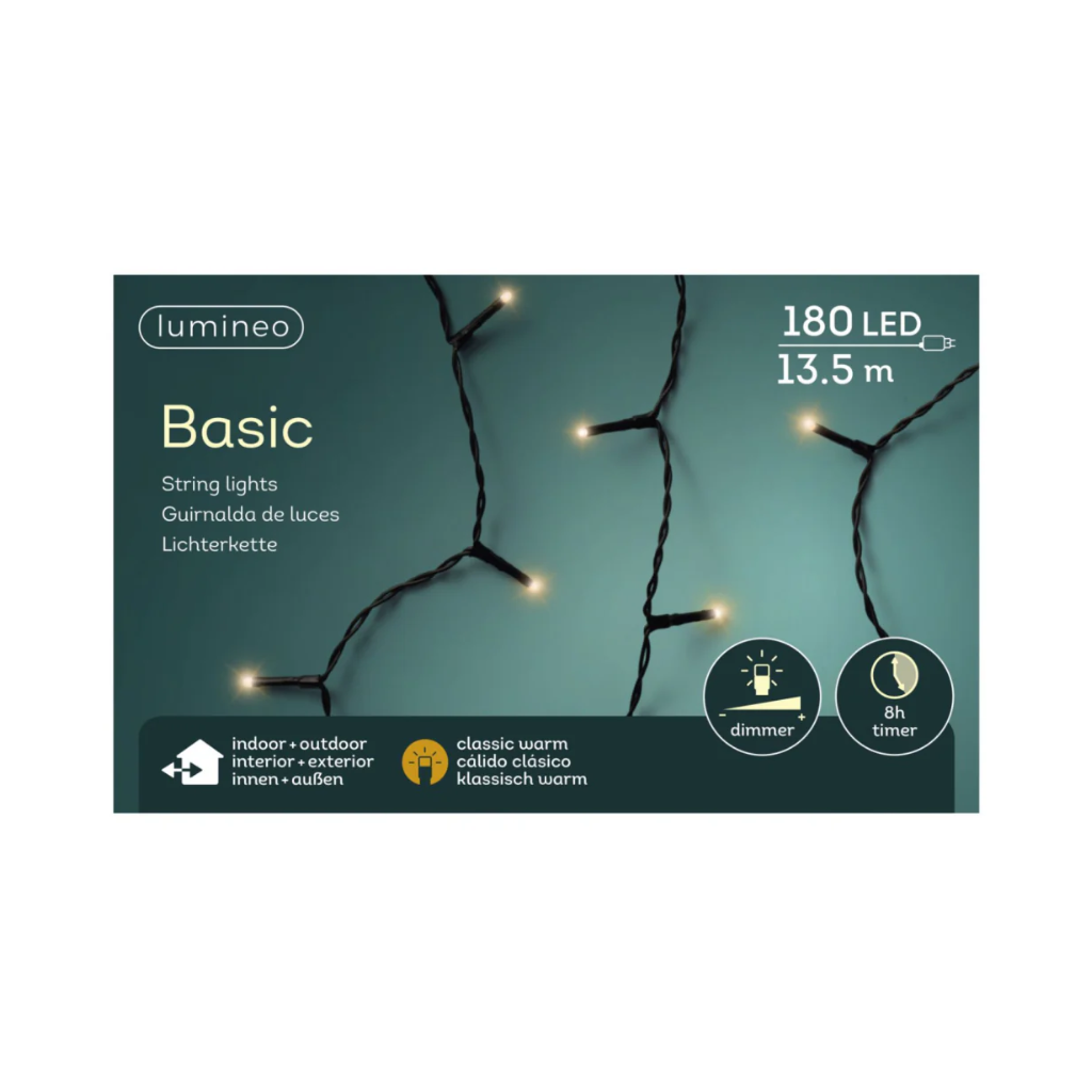 Lumineo LED basic lights zwart 1350 cm klassiek wit 180 lichtjes