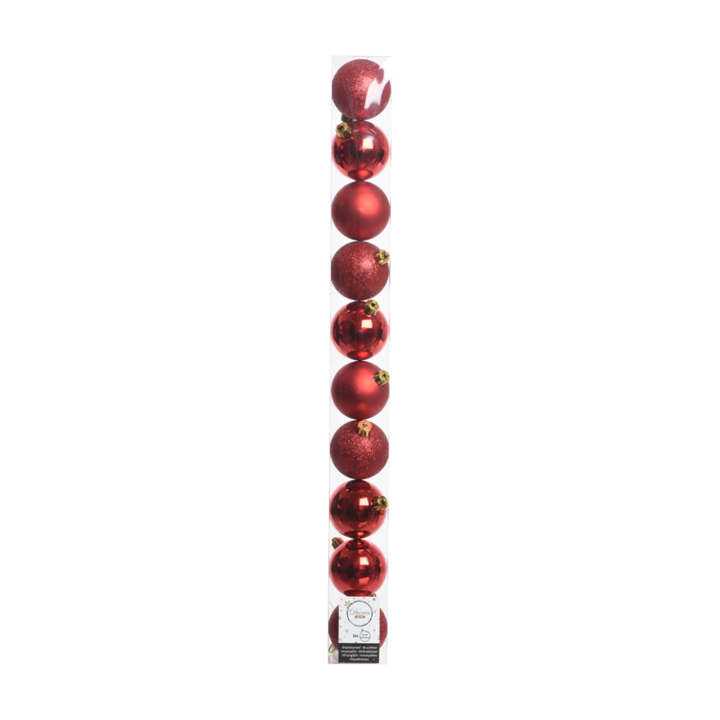 Kerstballen onbreekbaar tube 10 stuks Christmas red