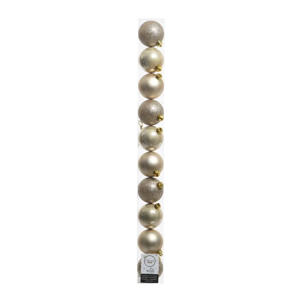 Kerstballen onbreekbaar tube 10 stuks pearl