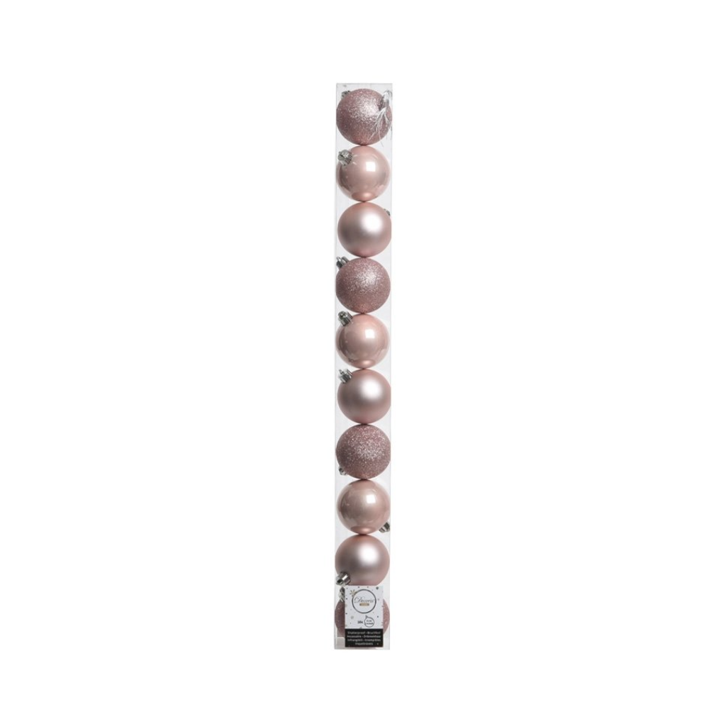 Kerstballen onbreekbaar tube 10 stuks blush pink