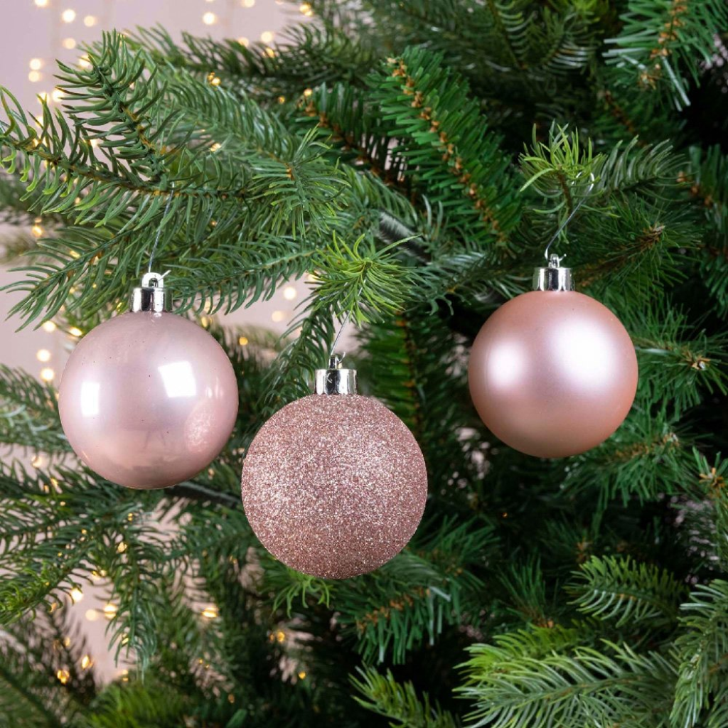 Kerstballen onbreekbaar tube 10 stuks blush pink