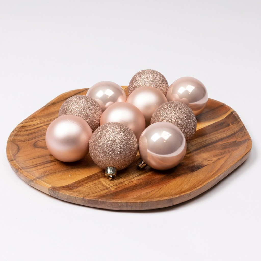 Kerstballen onbreekbaar tube 10 stuks blush pink