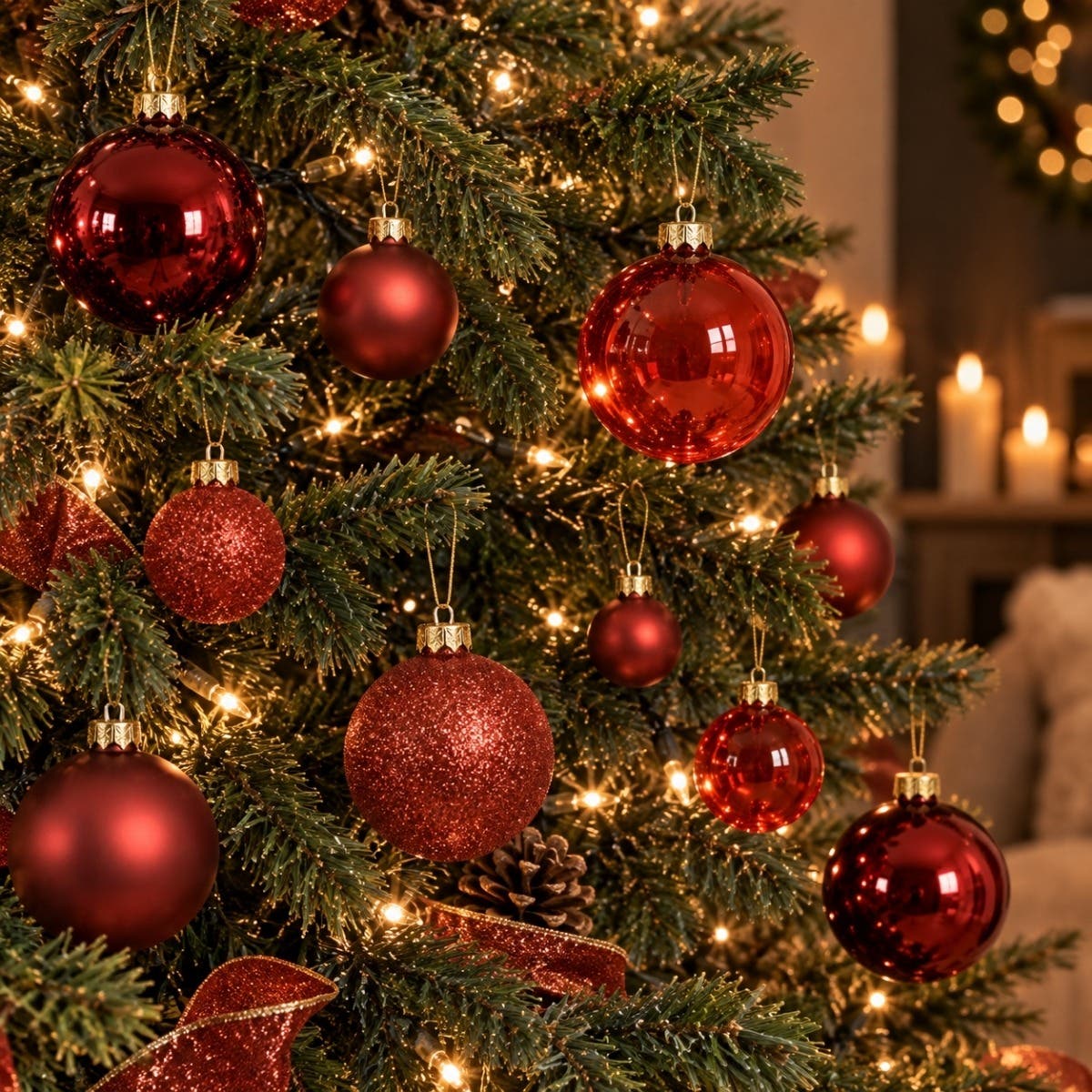 Decoris Kerstbal Glas Mix Kerstrood Rood 42 stuks