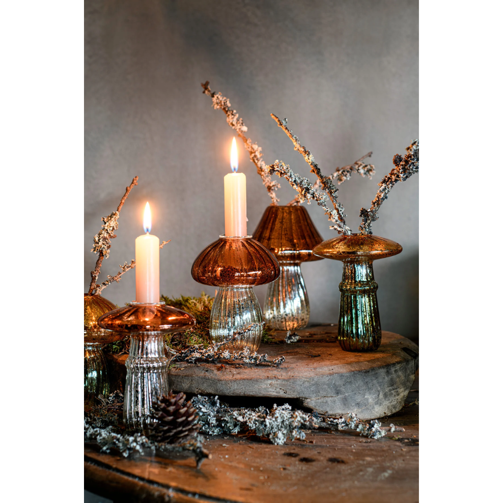 Kandelaar glas Shiitake bruin groen 9 x 12 cm