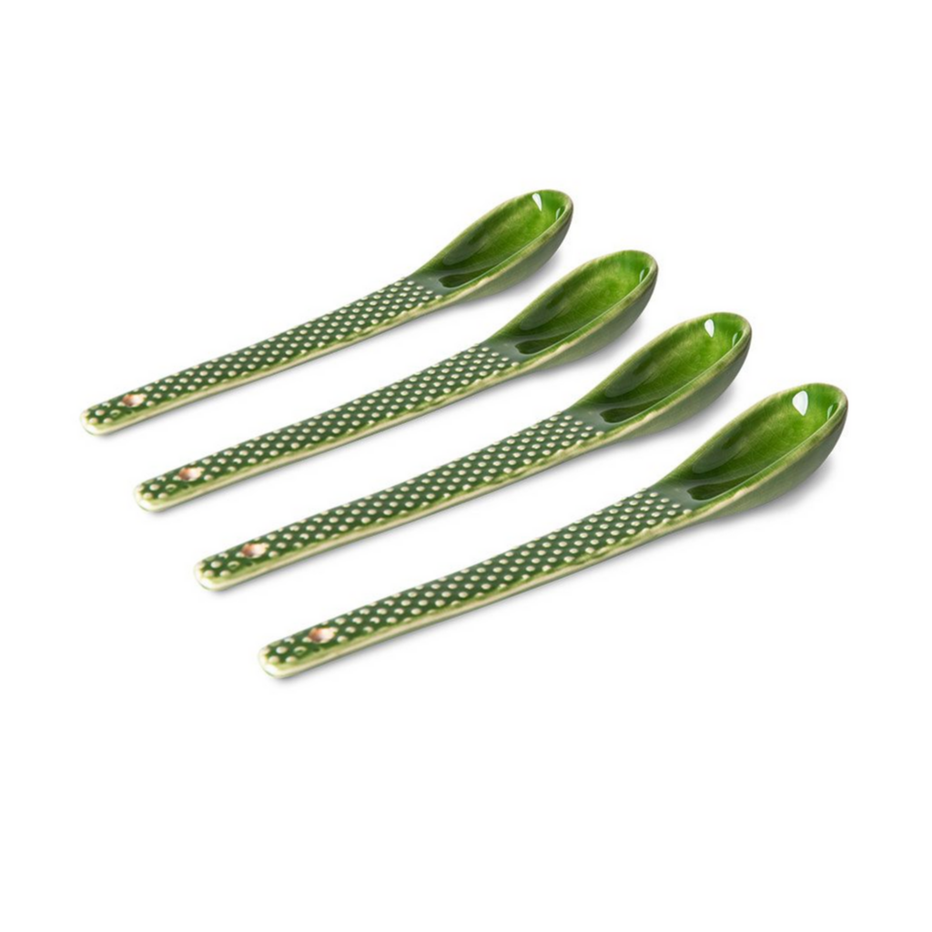 HKliving The Emeralds Ceramic Spoon Textured, Green 4 stuks
