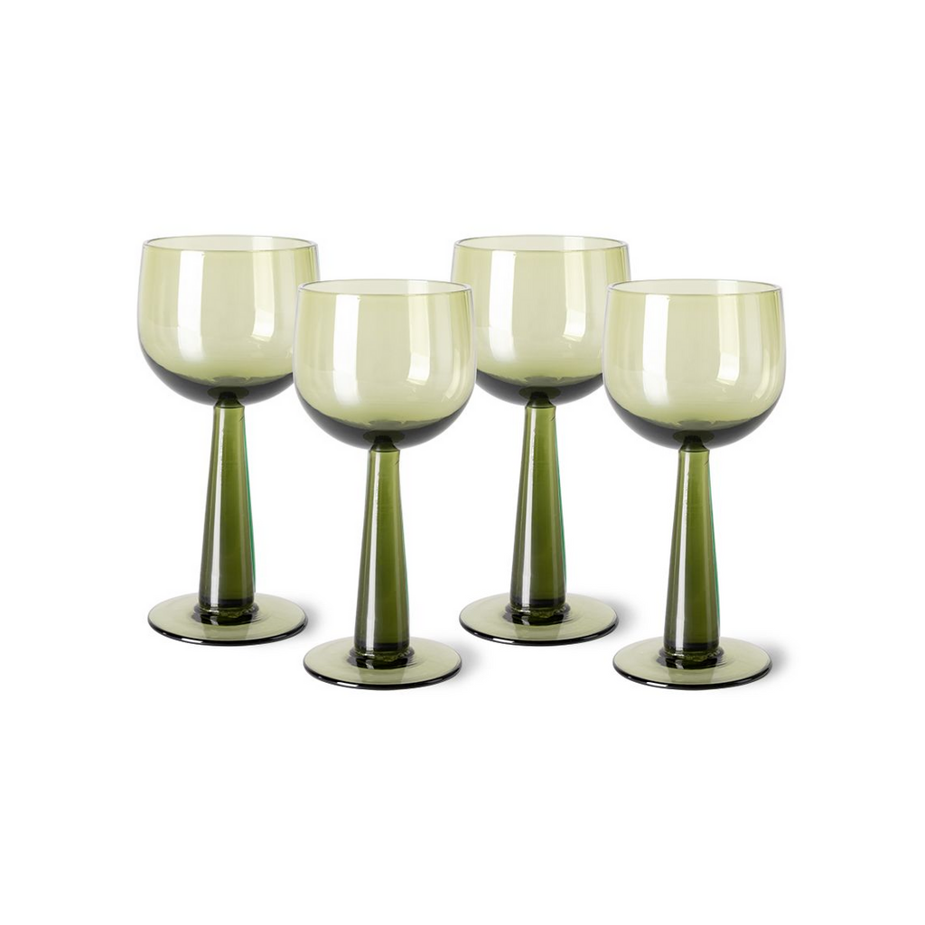 HKliving The Emeralds Wine Glass Tall, Olive Green 4 stuks