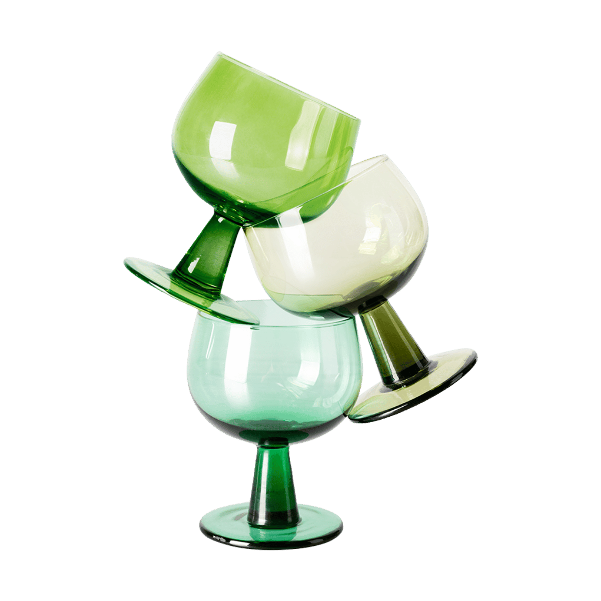 HKliving Wijnglazen Laag The Emeralds Lime Green 4 stuks 0.25 L