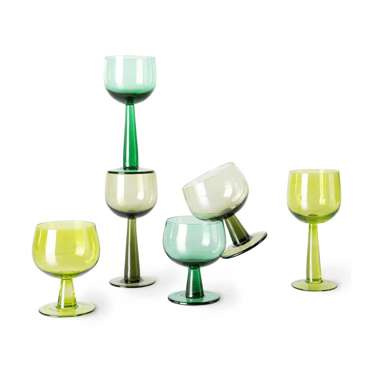 HKliving Wijnglazen Laag The Emeralds Fern Green 4 stuks 0.25 L